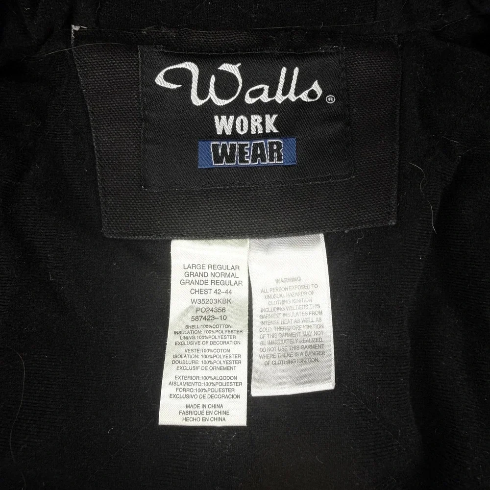 Walls Workwear Men Large Black Cotton Duck Canvas Hooded Bomber Jacket W35203KBK